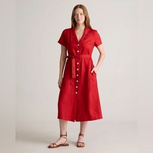 QUINCE 100% European Linen Button Front Dress Color:Chile